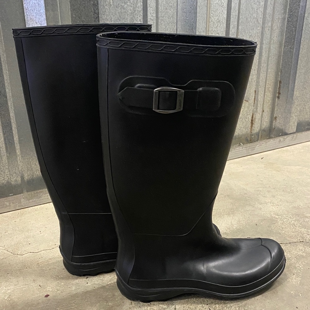 Black Tall W Rubber Rain Boots - Size 8